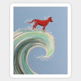 Red dog surfing Sticker